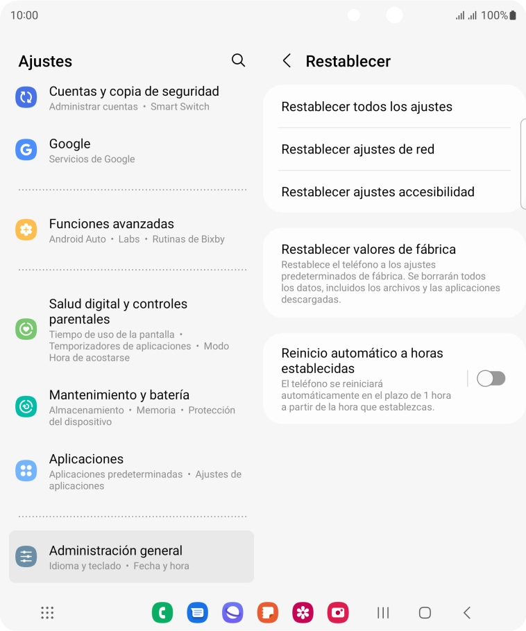 Pulsa Restablecer valores de fábrica.