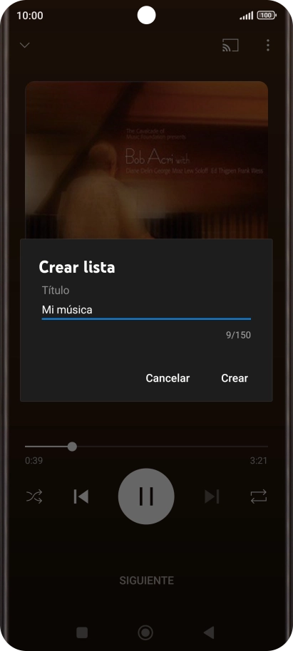 Introduce el nombre deseado de la lista de reproducción y pulsa Crear.