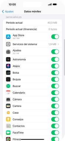El consumo de datos por cada aplicación aparece bajo el nombre de la aplicación.