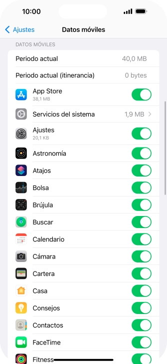 El consumo de datos por cada aplicación aparece bajo el nombre de la aplicación.
