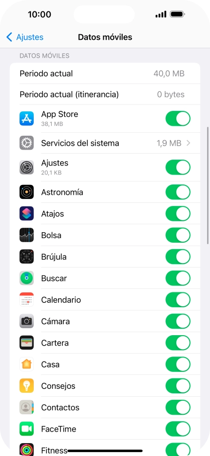 El consumo de datos por cada aplicación aparece bajo el nombre de la aplicación.