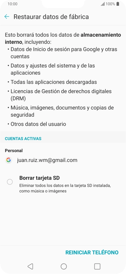 Pulsa REINICIAR TELÉFONO.
