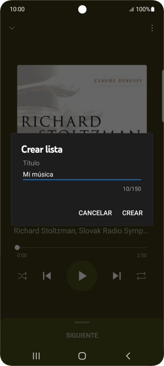 Introduce el nombre deseado de la lista de reproducción y pulsa CREAR.