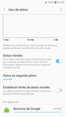 Y el consumo de datos por cada aplicación aparece bajo Por aplicación.
