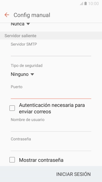 Pulsa Autenticación necesaria para enviar correos para activar la función.