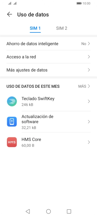 El consumo de datos por cada aplicación aparece bajo el nombre de la aplicación.