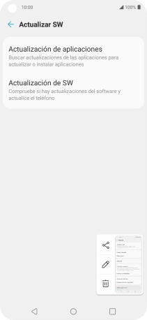 Pulsa Actualización de SW. Si hay una versión de software nueva disponible, aparecerá ahora en la pantalla. Sigue las indicaciones de la pantalla para actualizar el software del teléfono.