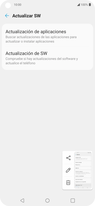 Pulsa Actualización de SW. Si hay una versión de software nueva disponible, aparecerá ahora en la pantalla. Sigue las indicaciones de la pantalla para actualizar el software del teléfono.