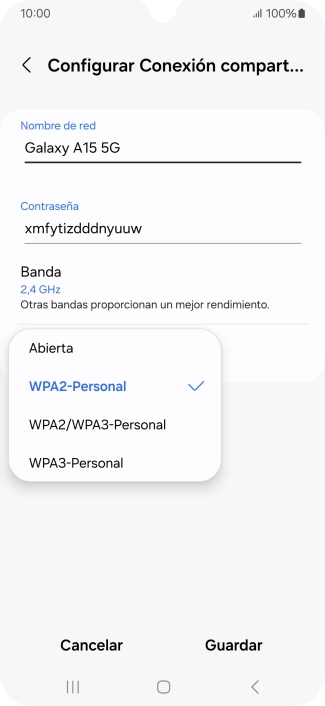 Pulsa WPA3-Personal para proteger la conexión wifi con una contraseña.