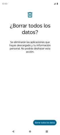 Pulsa Borrar todos los datos. Espera unos instantes mientras el teléfono restablece la configuración predeterminada. Sigue las indicaciones de la pantalla para configurar el teléfono y dejarlo listo para su uso.