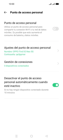 Pulsa Ajustes del punto de acceso personal.