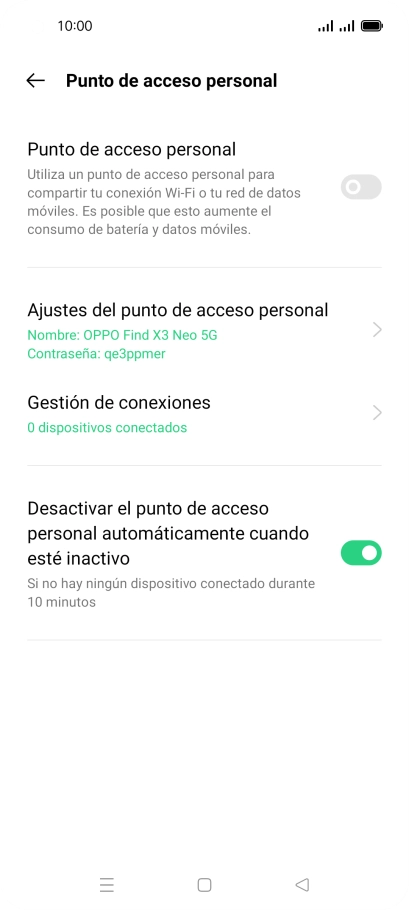 Pulsa Ajustes del punto de acceso personal.