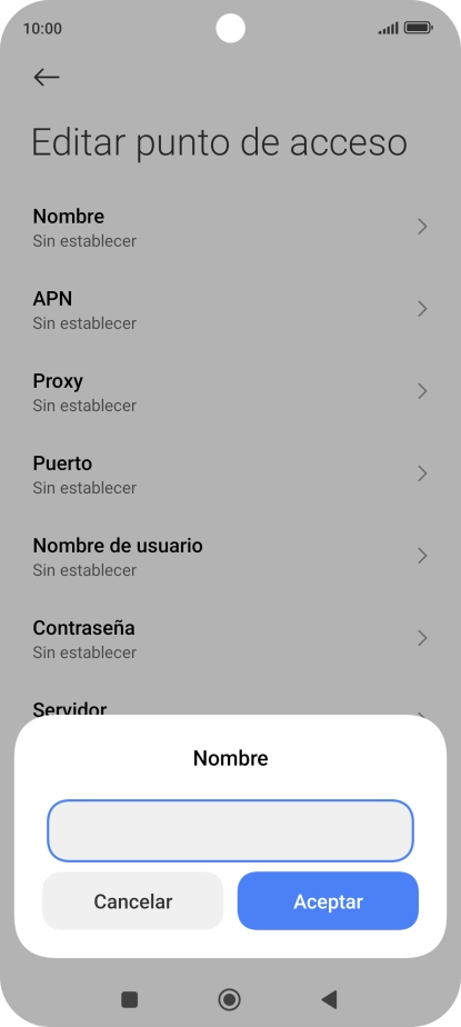 Introduce Vodafone Internet y pulsa Aceptar.