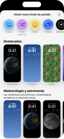 Pulsa una categoría y sigue las indicaciones de la pantalla para seleccionar la imagen de fondo deseada.