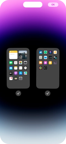 Pulsa en los campos bajo las páginas deseadas de la pantalla de inicio para activar o desactivar la visualización de páginas.