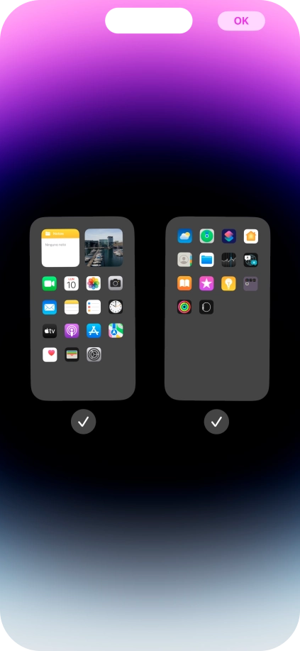 Pulsa en los campos bajo las páginas deseadas de la pantalla de inicio para activar o desactivar la visualización de páginas.