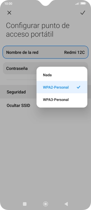 Pulsa WPA3-Personal para proteger la conexión wifi con una contraseña.