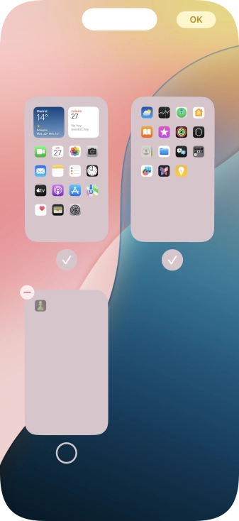 Pulsa el icono de eliminar junto a la página de la pantalla de inicio deseada.