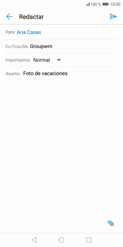 Pulsa en el campo de escritura  y escribe el texto del correo electrónico.