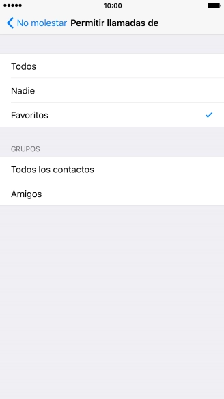 Pulsa el ajuste deseado para seleccionar qué contactos te pueden llamar cuando la función de 