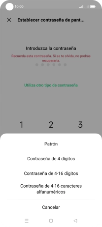 Pulsa el código de seguridad deseado y sigue las indicaciones de la pantalla para crear un código de seguridad del teléfono adicional.