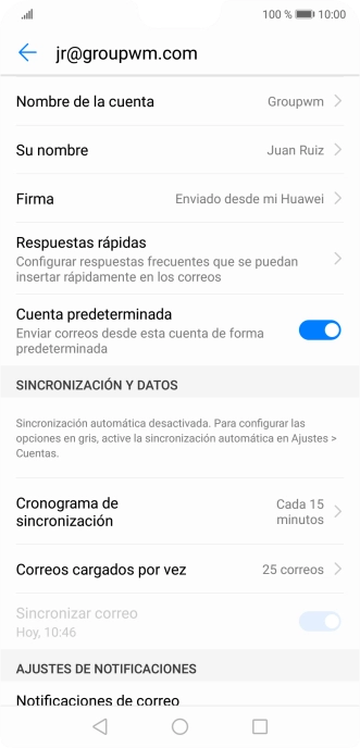 Pulsa Nombre de la cuenta e introduce el nombre de la cuenta de correo electrónico.