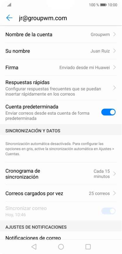 Pulsa Nombre de la cuenta e introduce el nombre de la cuenta de correo electrónico.