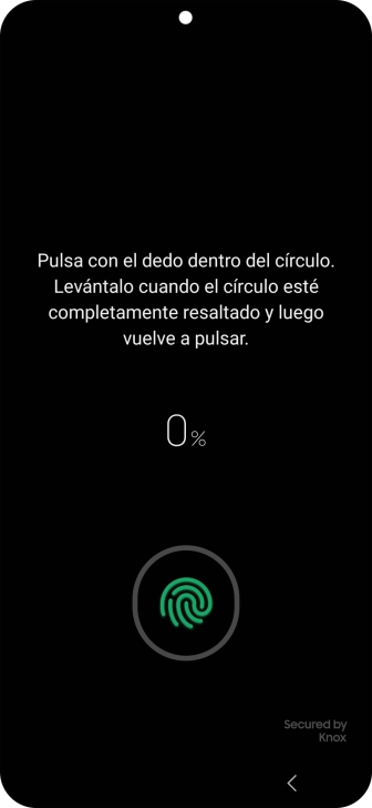 Sigue las indicaciones de la pantalla para crear una huella digital como código de seguridad.
