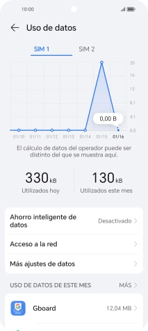 El consumo total de datos se visualiza ahora en la pantalla.