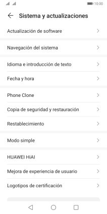 Pulsa Actualización de software. Si hay una versión de software nueva disponible, aparecerá ahora en la pantalla. Sigue las indicaciones de la pantalla para actualizar el software del teléfono.