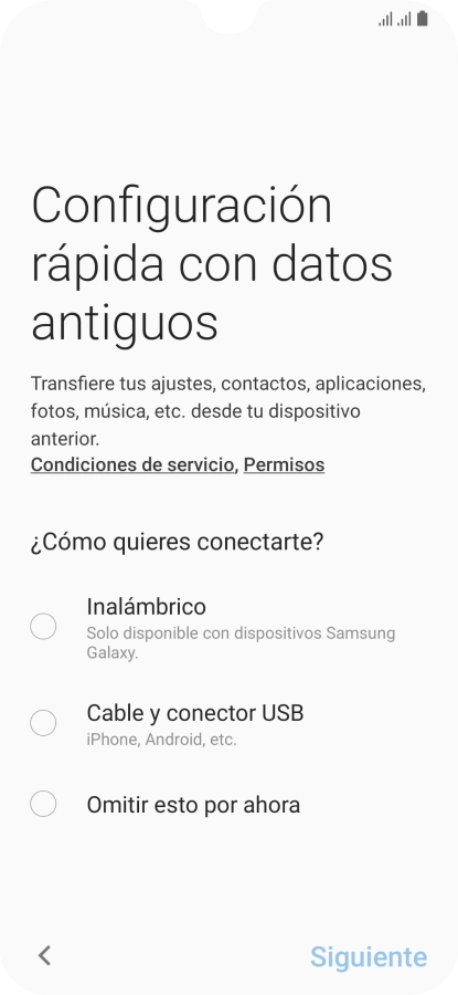 Puedes transferir el contenido de otro teléfono cuando activas tu teléfono por primera vez y cuando lo has restablecido. Cuando aparezca en la pantalla del teléfono esta imagen, ya está listo para la transmisión del contenido del otro teléfono.