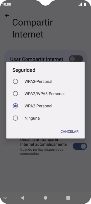 Pulsa WPA3-Personal para proteger la conexión wifi con una contraseña.