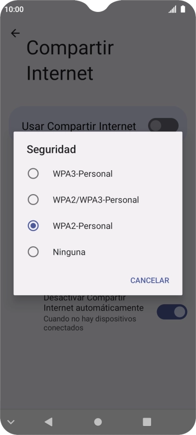Pulsa WPA3-Personal para proteger la conexión wifi con una contraseña.