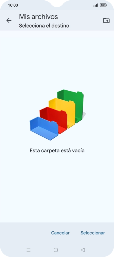 Si deseas crear una nueva carpeta, pulsa el icono de nueva carpeta y sigue las indicaciones de la pantalla para crearla.