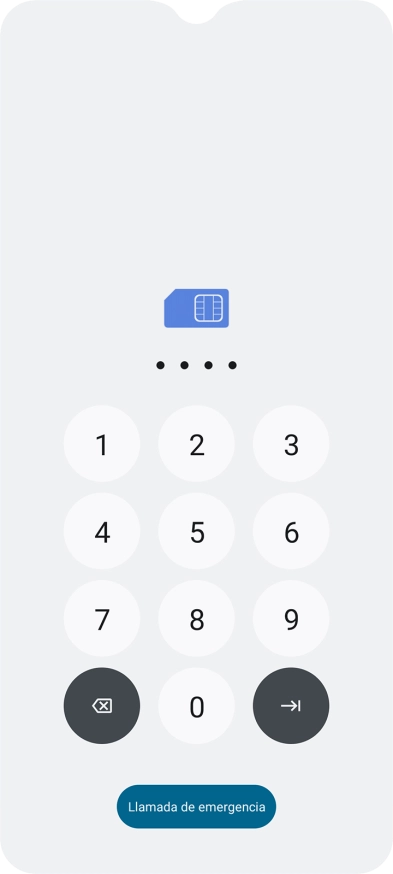 Si tu tarjeta SIM está bloqueada, introduce el código PIN y pulsa la flecha hacia la derecha.