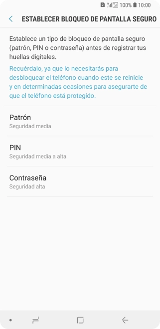 Pulsa el código de seguridad deseado y sigue las indicaciones de la pantalla para crear un código de seguridad del teléfono adicional.