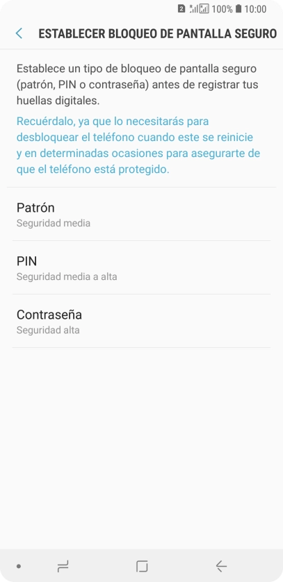Pulsa el código de seguridad deseado y sigue las indicaciones de la pantalla para crear un código de seguridad del teléfono adicional.
