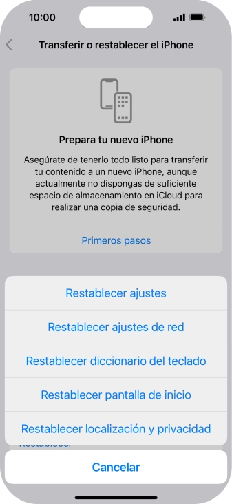 Pulsa Restablecer ajustes de red.