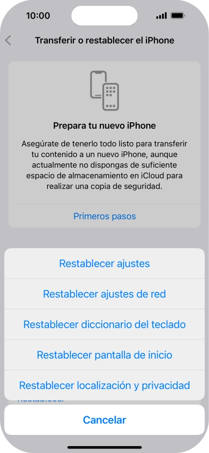 Pulsa Restablecer ajustes de red.