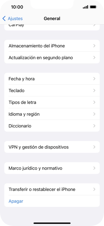 Pulsa Transferir o restablecer el iPhone.