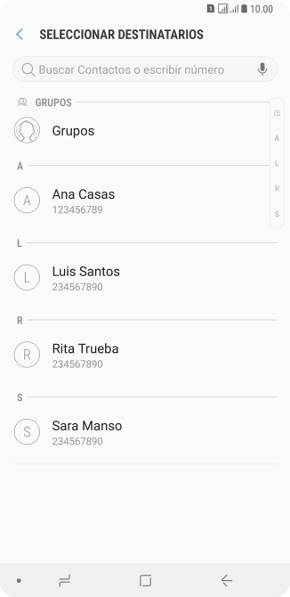 Pulsa en el campo de búsqueda e introduce las primeras letras del nombre del destinatario deseado.