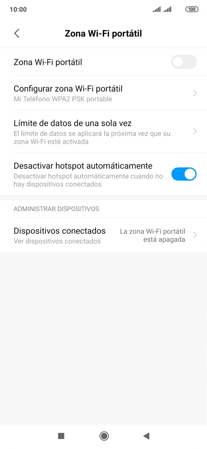 Pulsa Configurar zona Wi-Fi portátil.