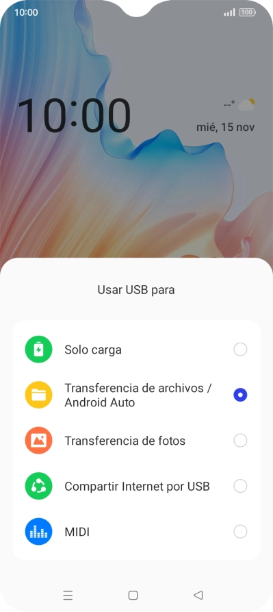 Pulsa Transferencia de archivos / Android Auto.