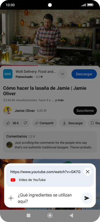 Sigue las indicaciones de la pantalla para escribir o decir en alto la pregunta que quieres hacer del vídeo.