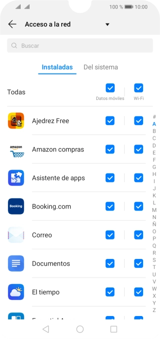 Pulsa en el campo junto al nombre de la aplicación bajo la columna de 
