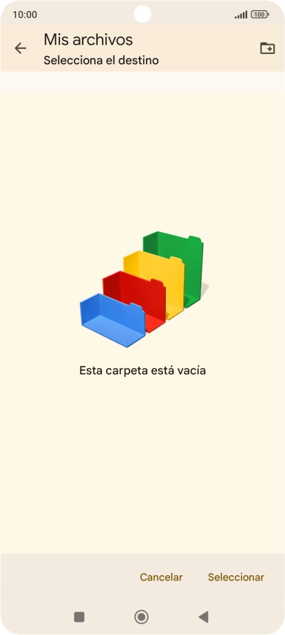 Si deseas crear una nueva carpeta, pulsa el icono de nueva carpeta y sigue las indicaciones de la pantalla para crearla.