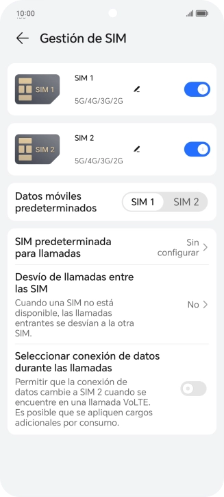 Pulsa el indicador junto a la tarjeta SIM deseada para activar o desactivar su uso.