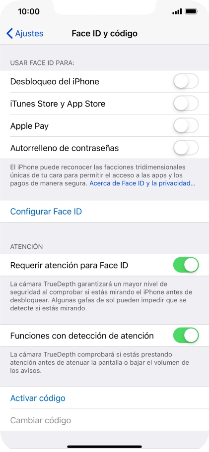 Pulsa Configurar Face ID.