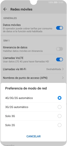 Pulsa el tipo de red deseado.