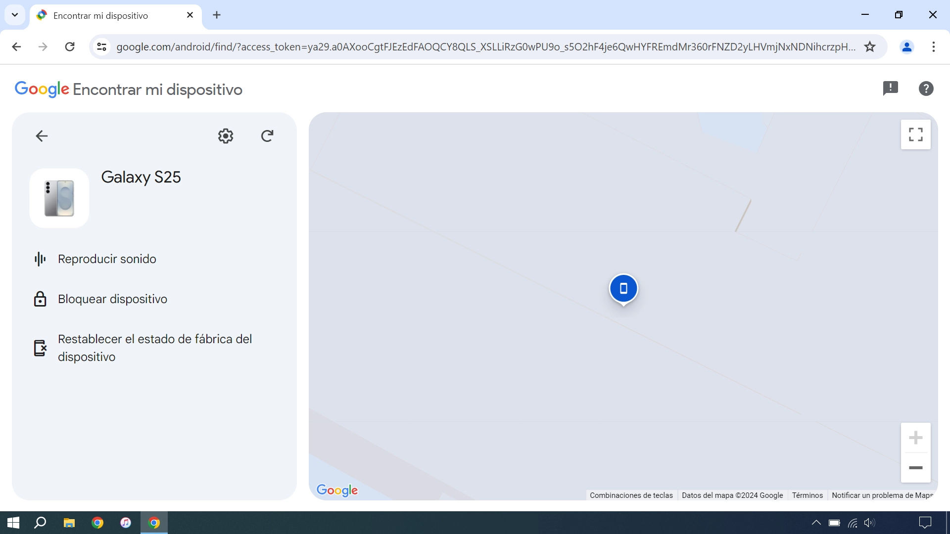 La última posición del teléfono se visualiza en el mapa.
